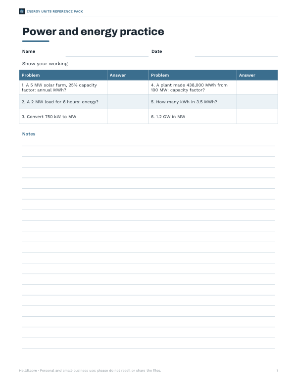 Preview of Printable Capacity Factor Worksheet